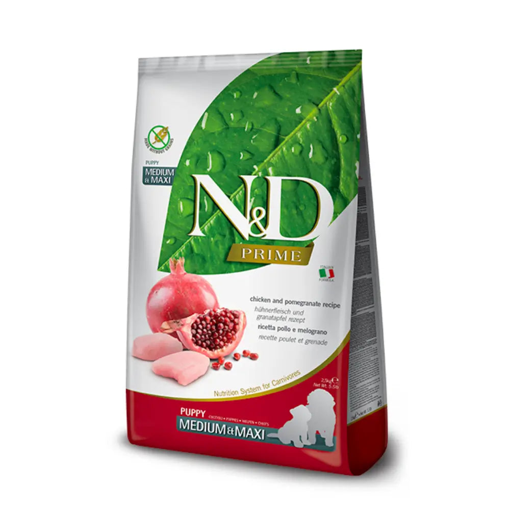 N&D Prime Tahılsız Tavuklu ve Narlı Med/Max Yavru Köpek Maması, 2.5Kg