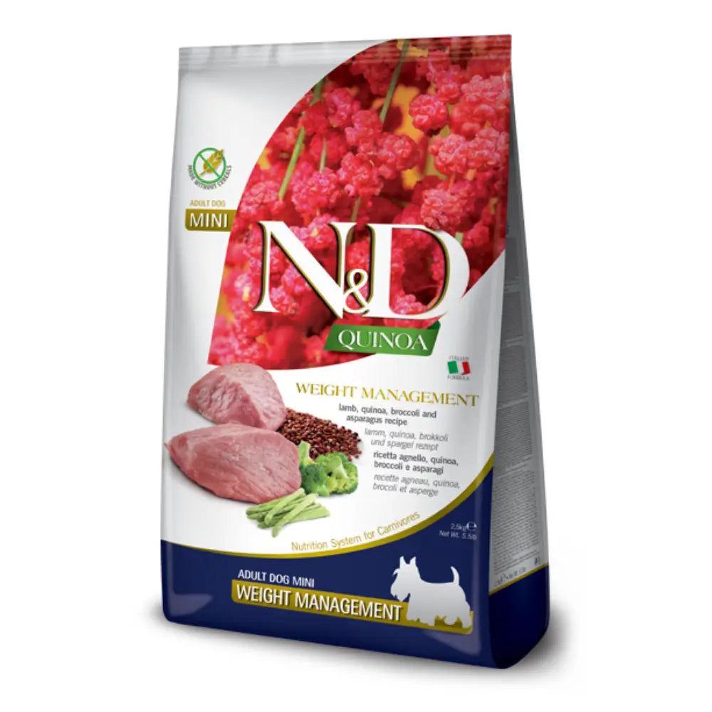 N&D Quinoa Tahılsız Kuzu Etli ve Brokolili Kilo Kontrolü Mini Yetişkin Köpek Maması, 2.5kg