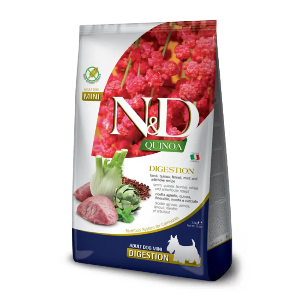 N&D Quinoa Tahılsız Kuzu Etli ve Rezeneli sindirim hassasiyeti Mini Yetişkin Köpek Maması, 2.5kg