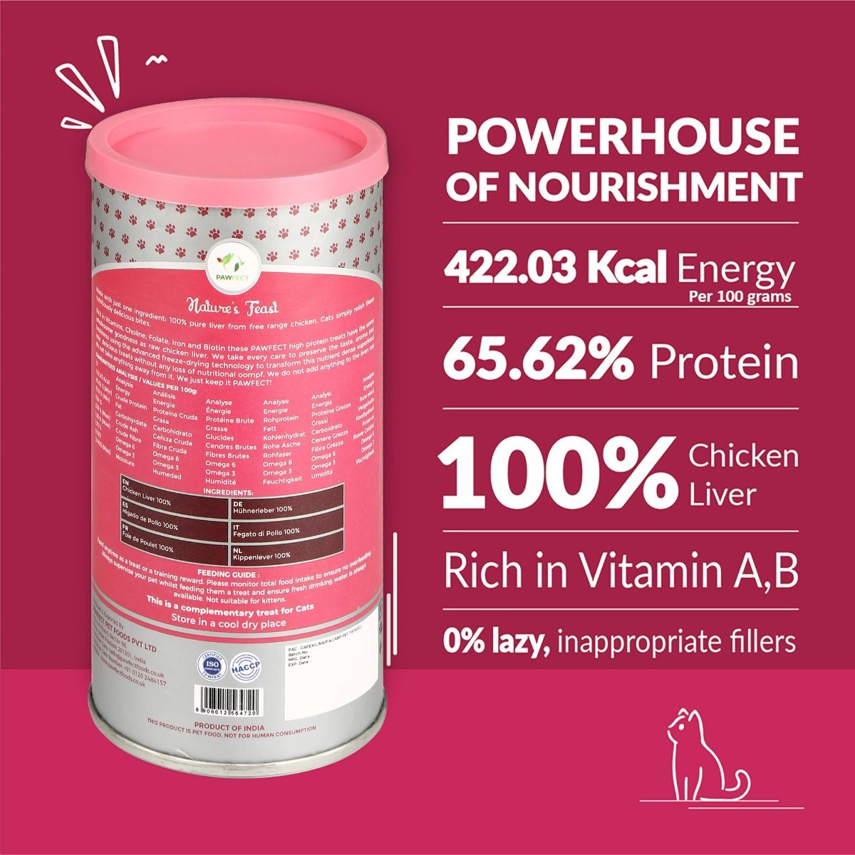 Pawfect Nature's Feast Freeze Dried Dondurulmuş Kurutulmuş Kedi Ödülü, 50g