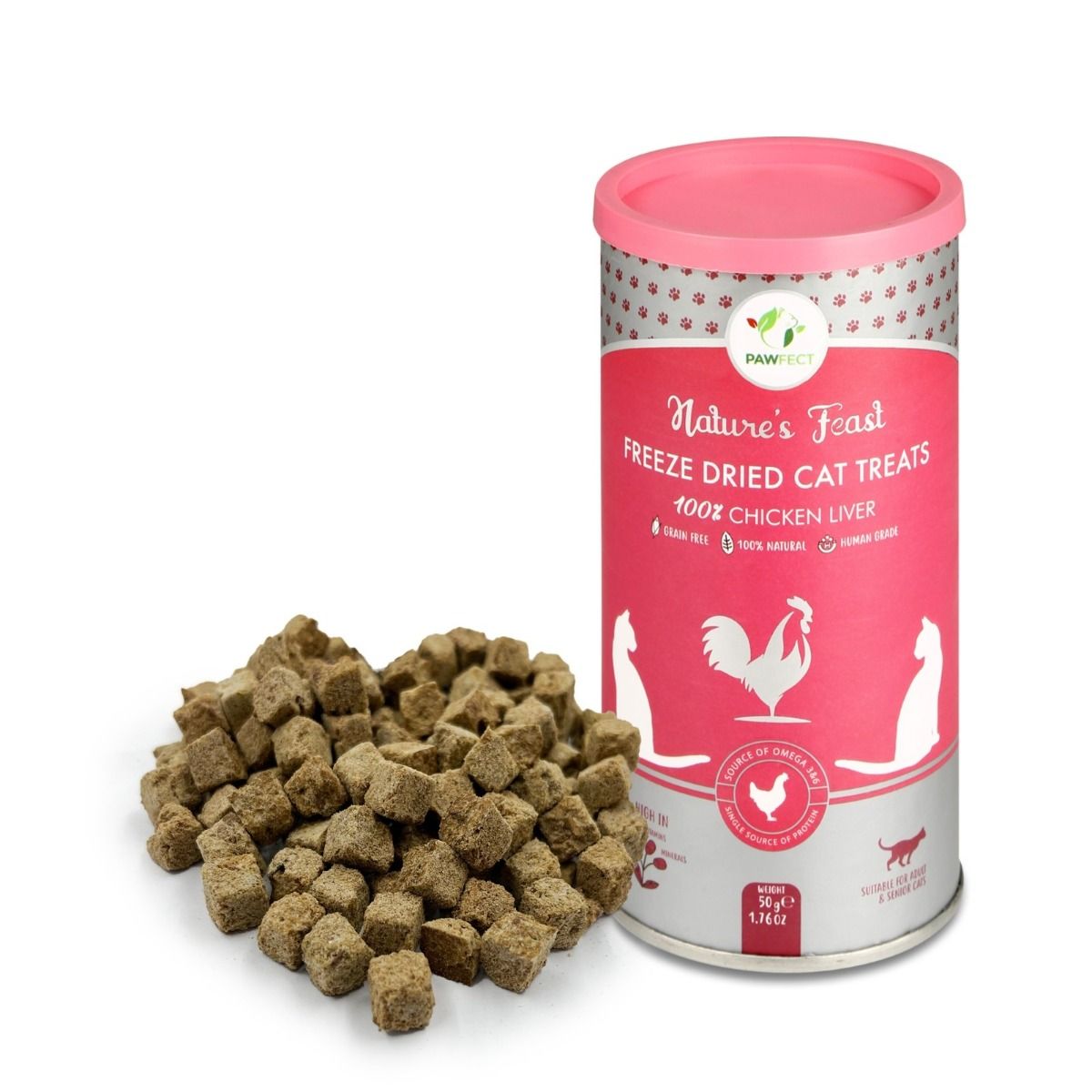 Pawfect Nature's Feast Freeze Dried Dondurulmuş Kurutulmuş Kedi Ödülü, 50g