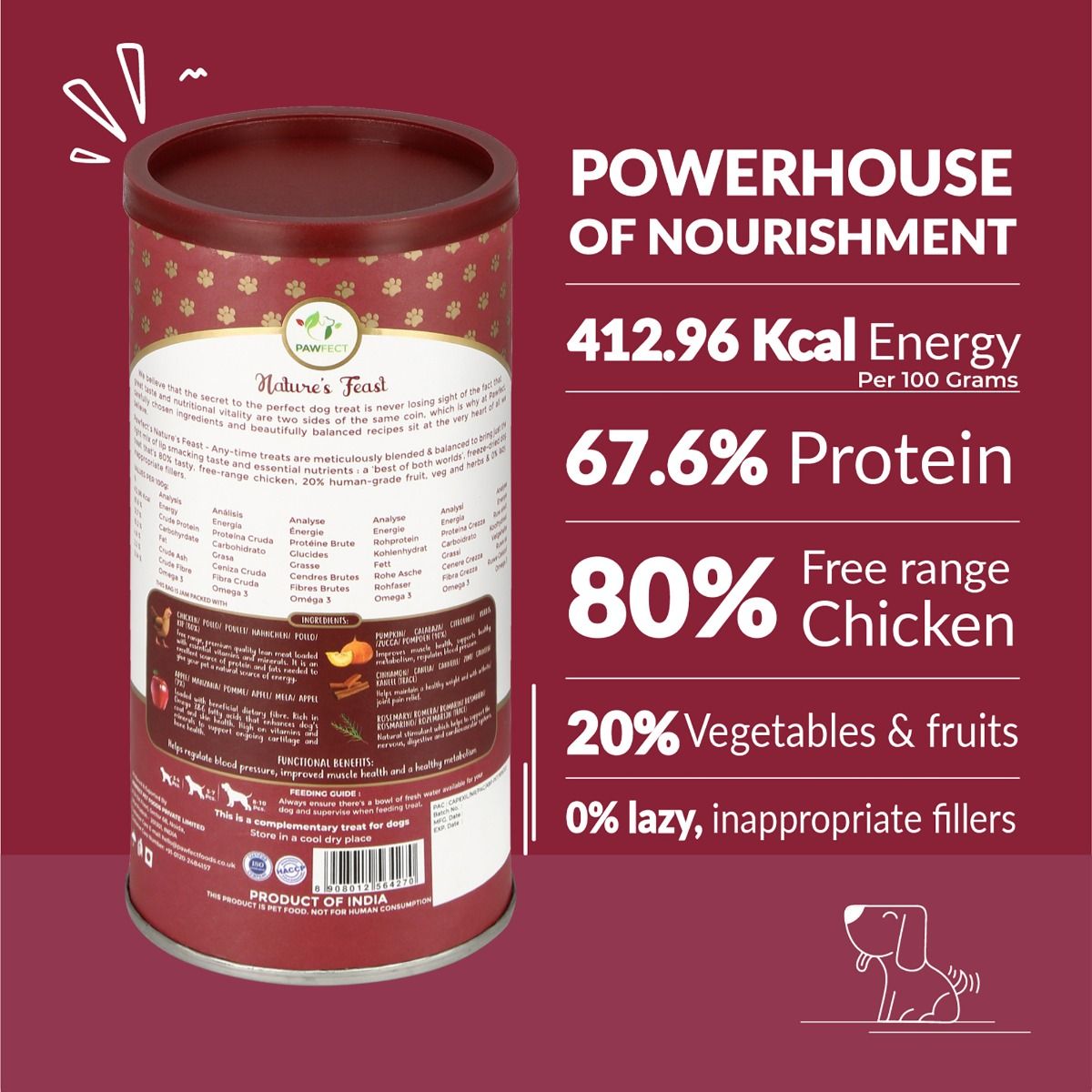 Pawfect Nature's Feast Freeze Dried Dondurulmuş Kurutulmuş Köpek Ödülü, 50g