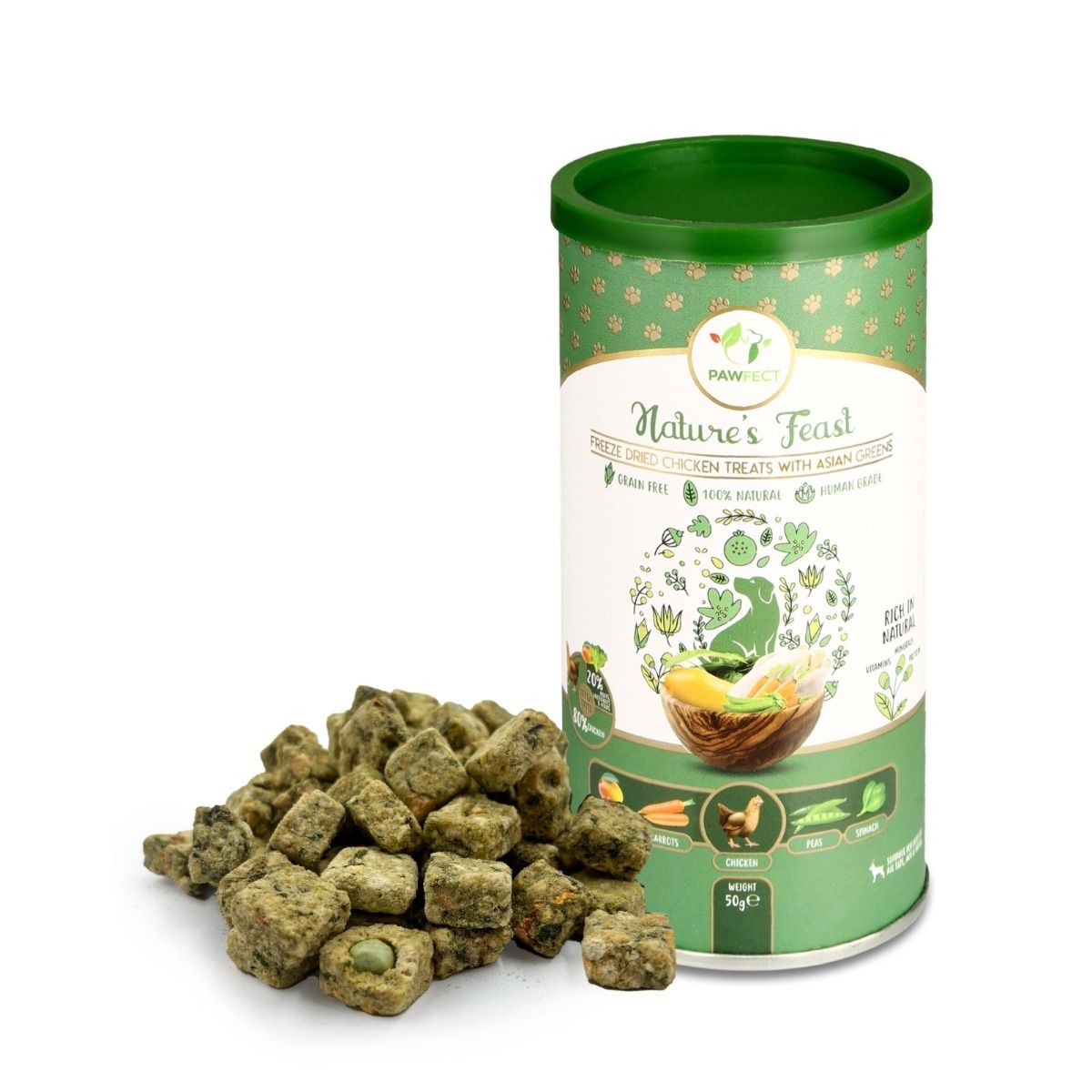 Pawfect Nature's Feast Freeze Dried Dondurulmuş Kurutulmuş Köpek Ödülü, 50g