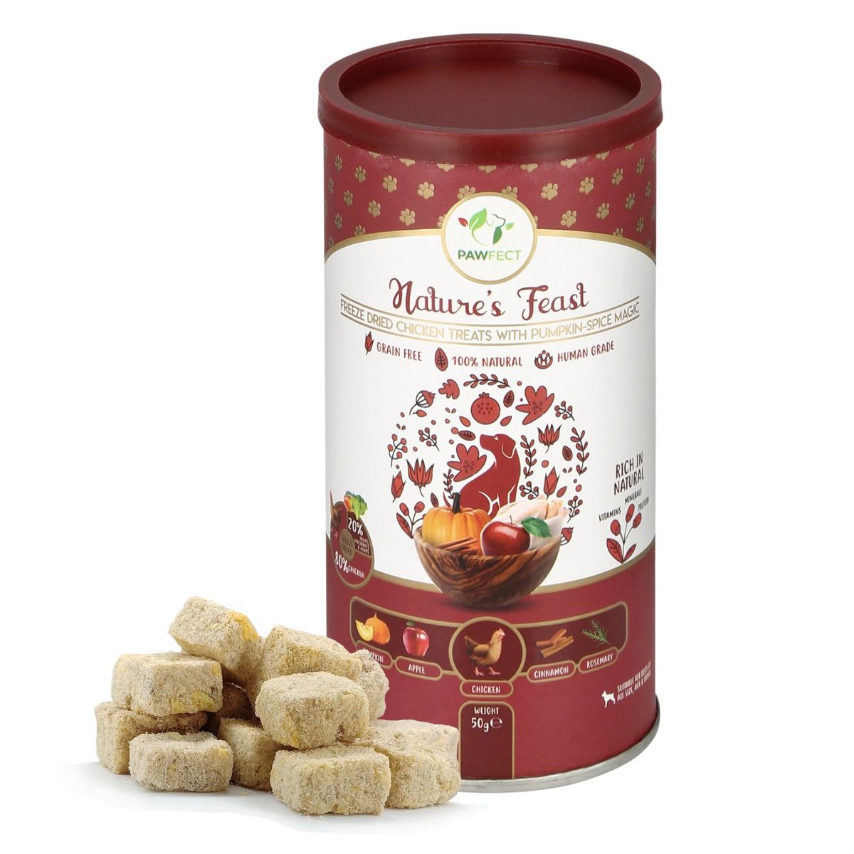 Pawfect Nature's Feast Freeze Dried Dondurulmuş Kurutulmuş Köpek Ödülü, 50g